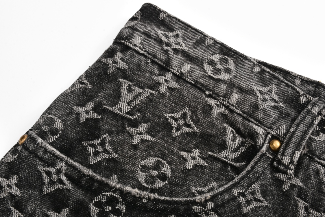 LOUIS VUITTON FW24 路易威登 小红人刺绣满印老花破洞牛仔裤 裤子 长裤 1AAGPQ