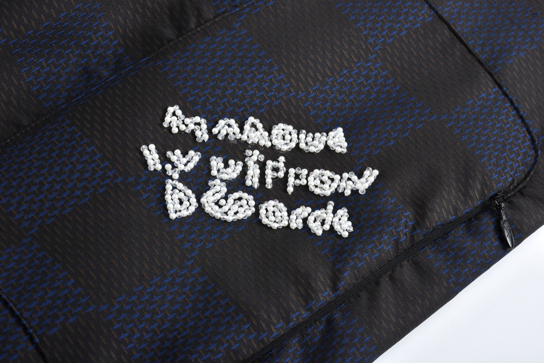 LOUIS VUITTON 路易威登 棋盘格串珠字母刺绣拉链立领夹克 外套 蓝色 1AFHVN