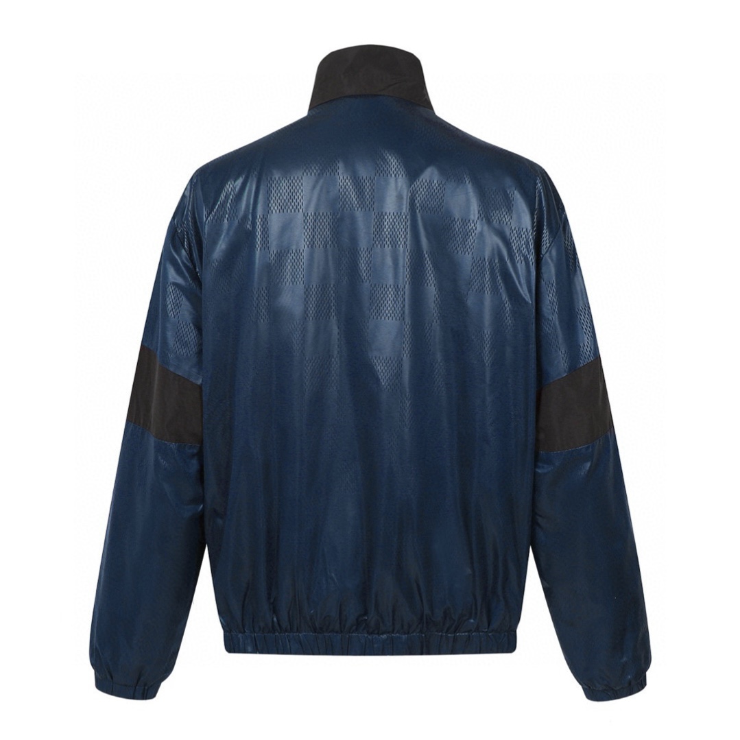 LOUIS VUITTON 路易威登 拼色暗纹棋盘拉链立领风衣夹克 外套 蓝色 1AGISY