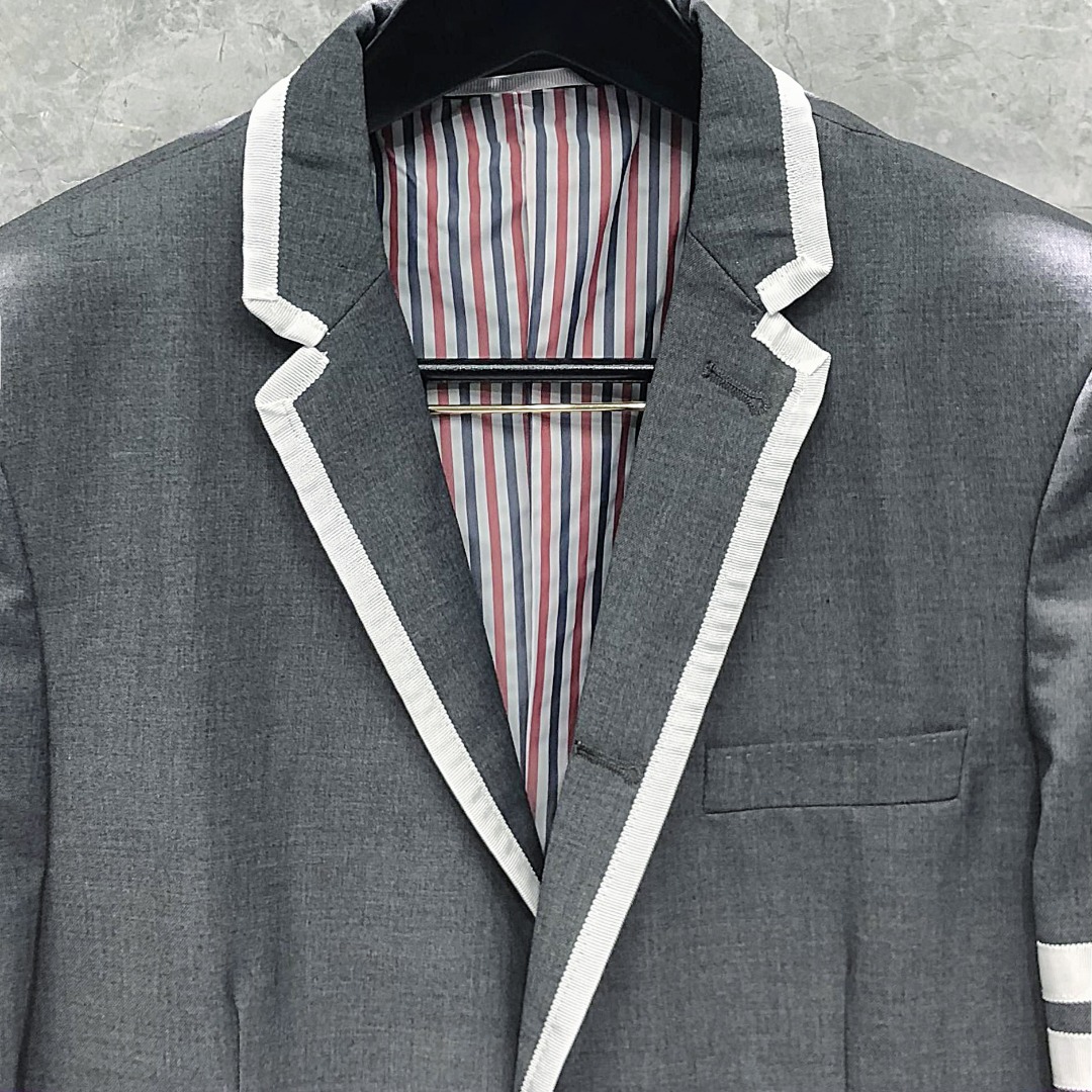 THOM BROWNE 经典四杠白色包边学院风西装外套 长袖 