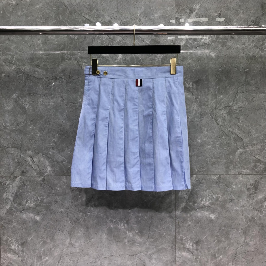 THOM BROWNE 细条百褶裙 短裙 裙子 女款 浅蓝色