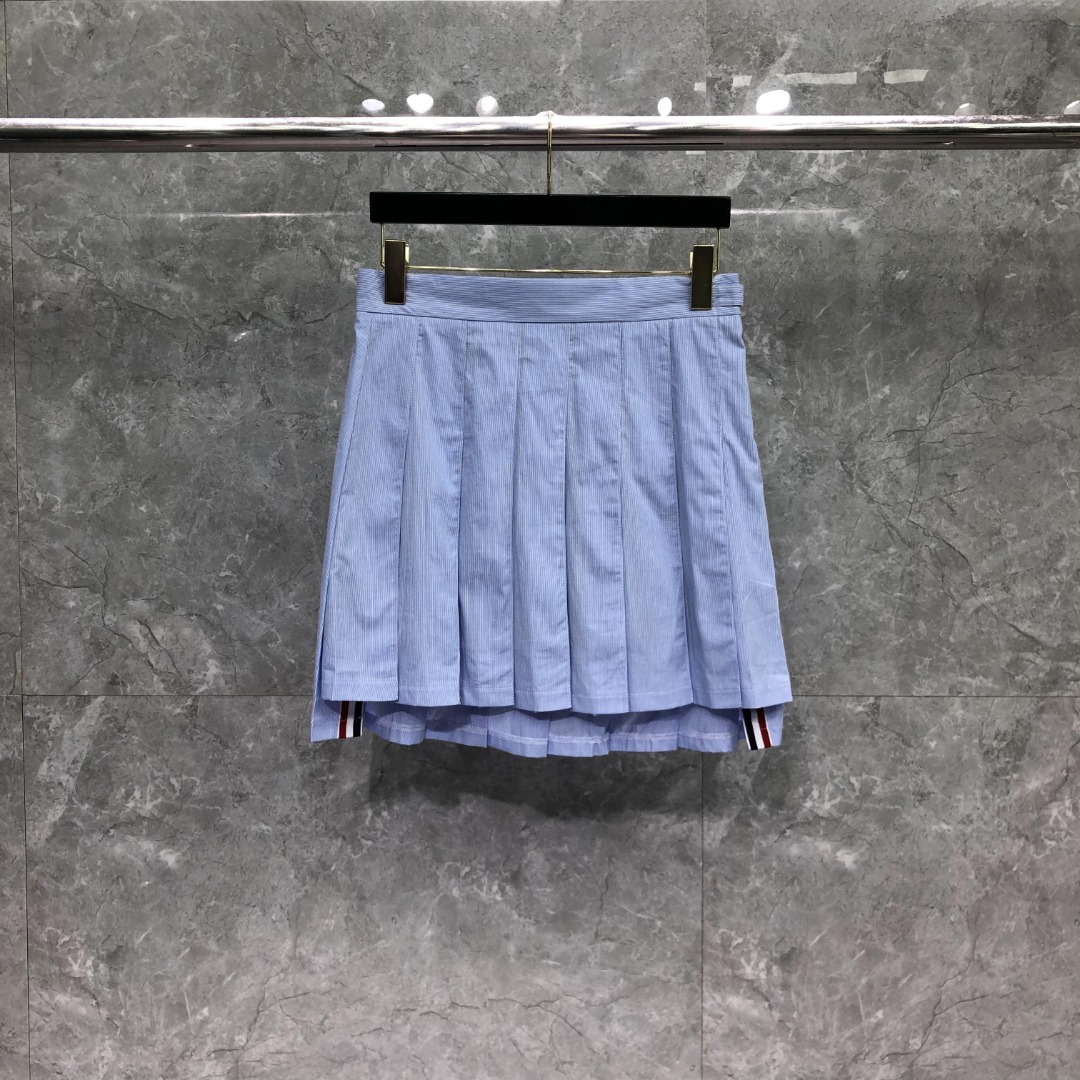THOM BROWNE 细条百褶裙 短裙 裙子 女款 浅蓝色