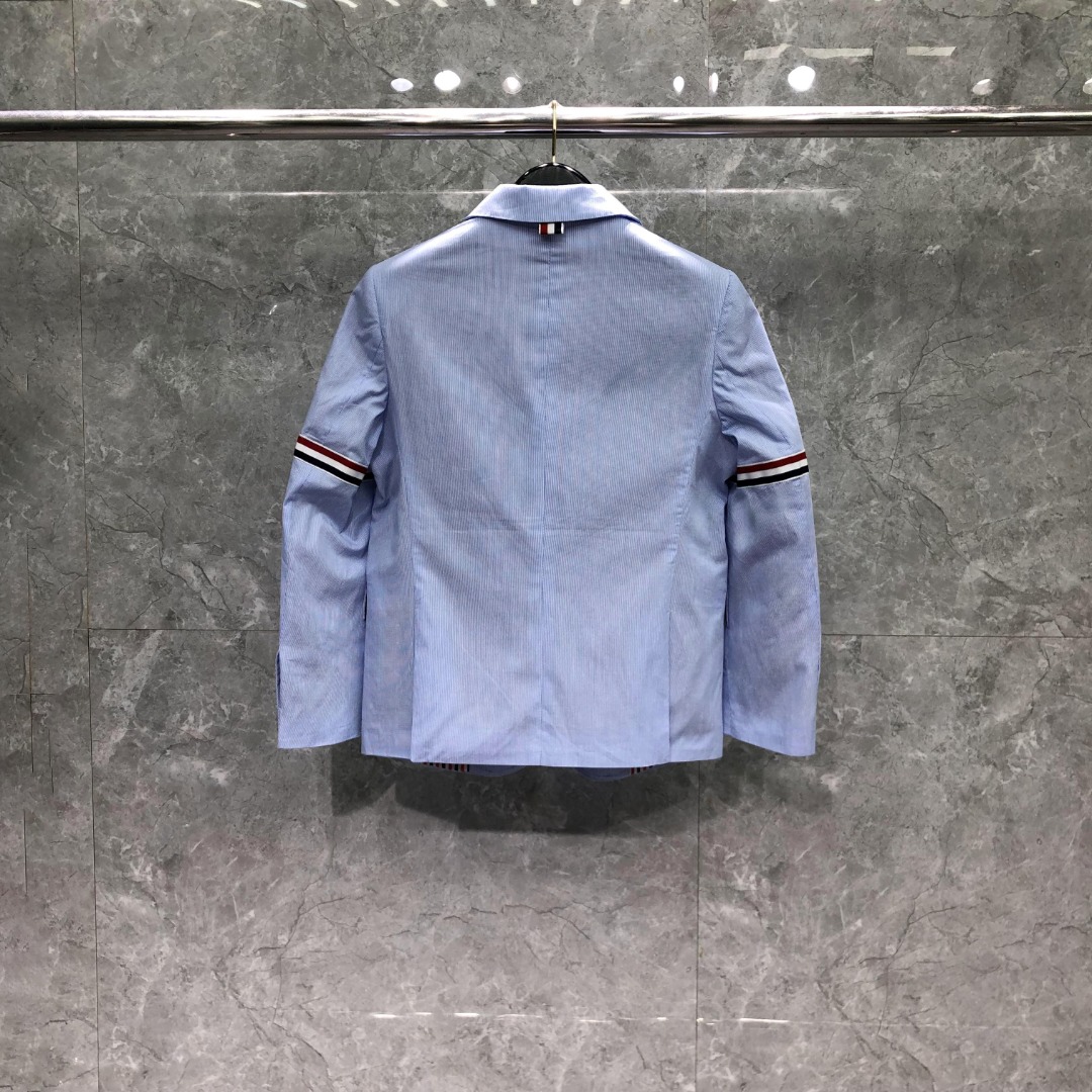 THOM BROWNE 细条双袖织带西装外套 长袖 女款 浅蓝色