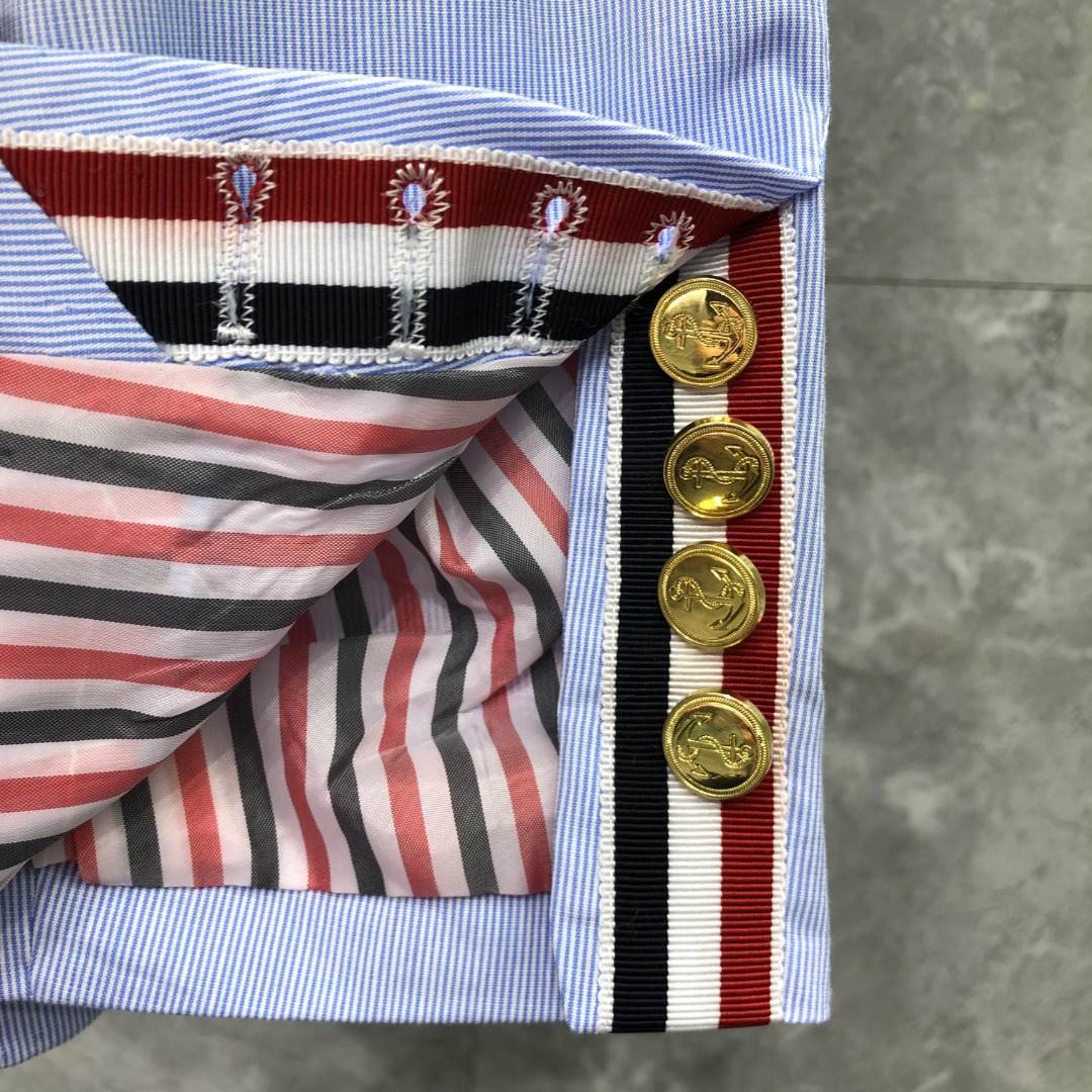 THOM BROWNE 细条双袖织带西装外套 长袖 女款 浅蓝色