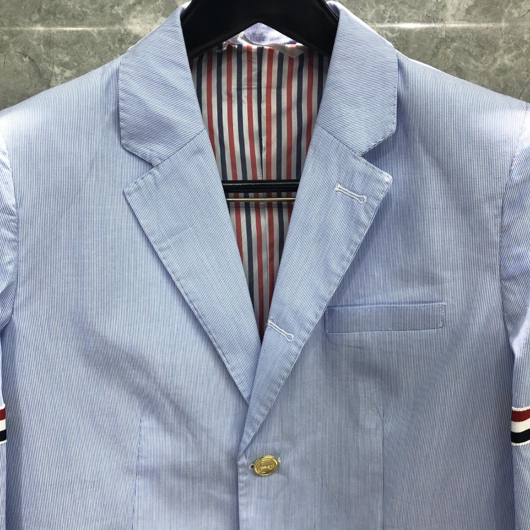 THOM BROWNE 细条双袖织带西装外套 长袖 女款 浅蓝色