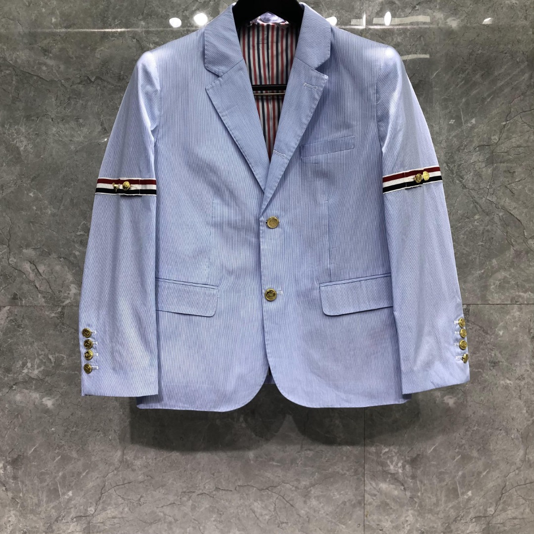THOM BROWNE 细条双袖织带西装外套 长袖 女款 浅蓝色