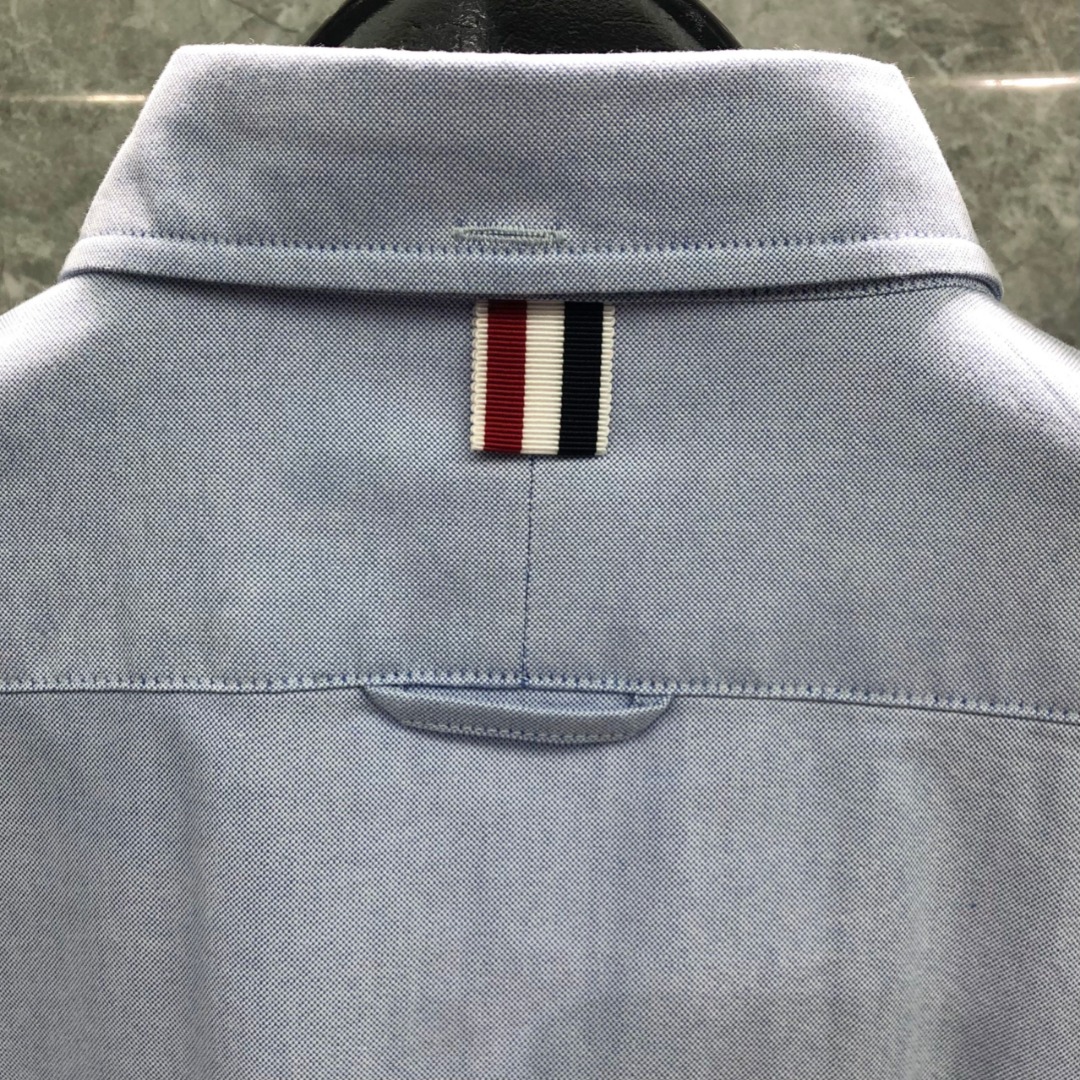 THOM BROWNE 袖子拼接翻领单排扣衬衫 外套 长袖 蓝色 MWL409C-F0313-480