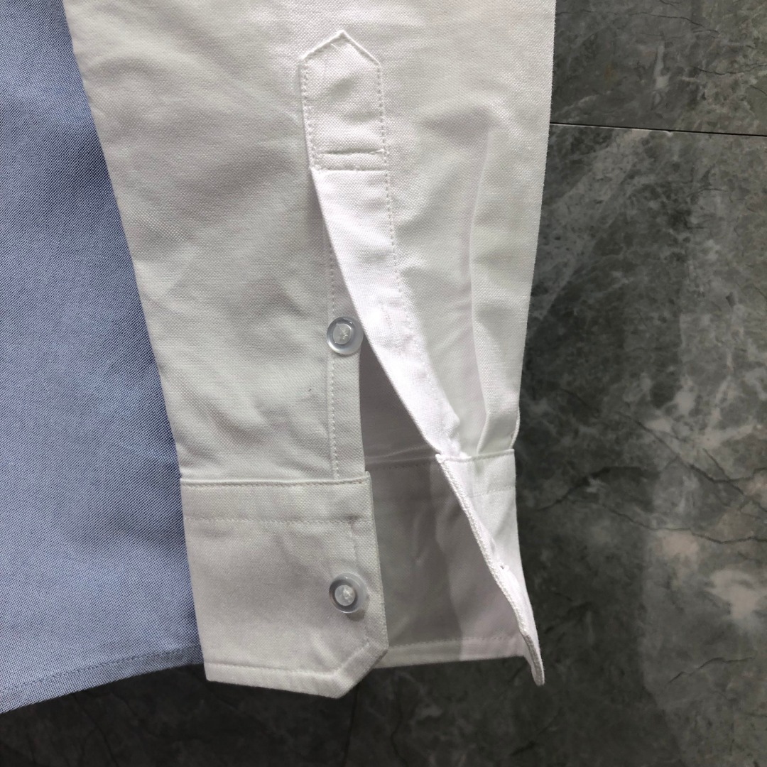 THOM BROWNE 袖子拼接翻领单排扣衬衫 外套 长袖 蓝色 MWL409C-F0313-480