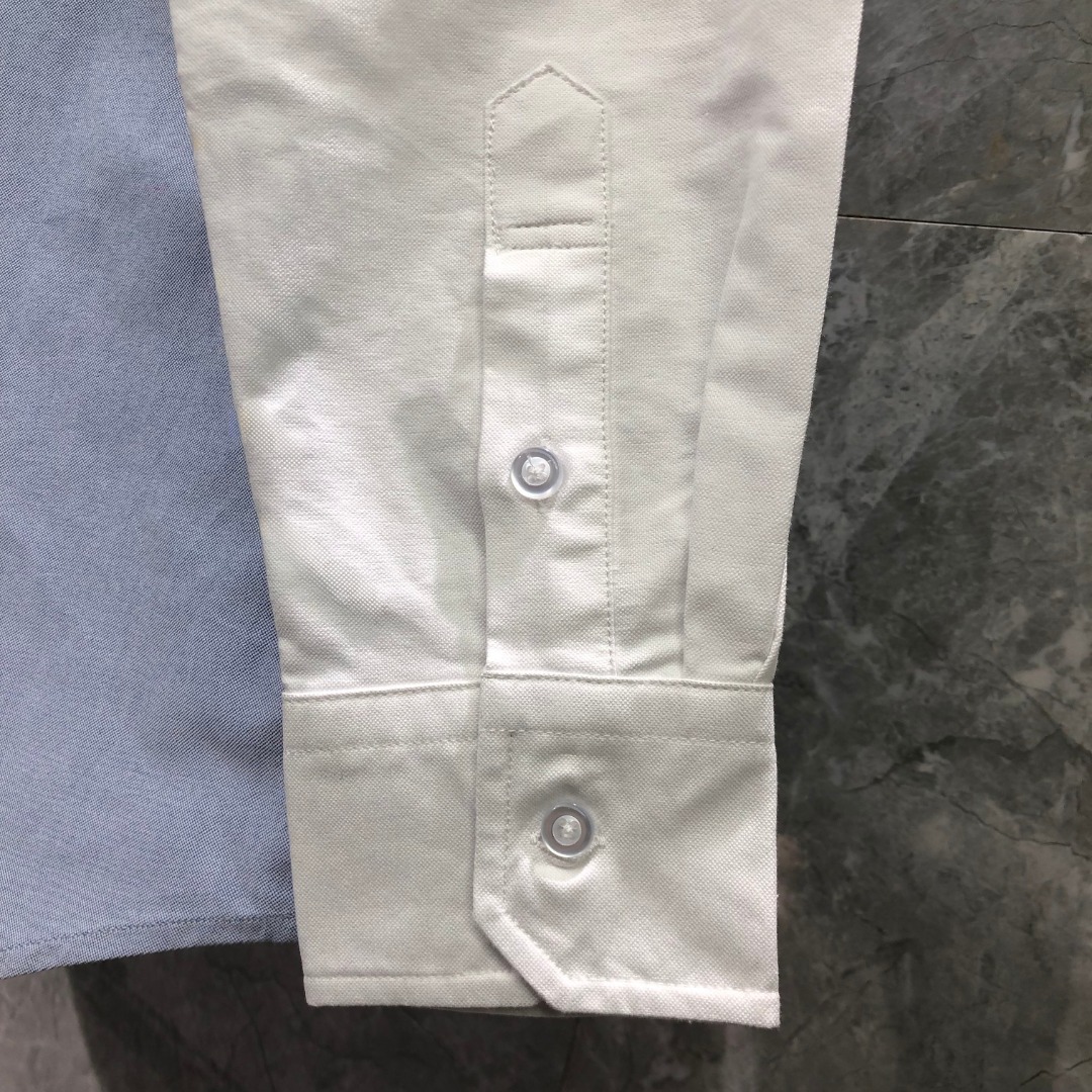 THOM BROWNE 袖子拼接翻领单排扣衬衫 外套 长袖 蓝色 MWL409C-F0313-480