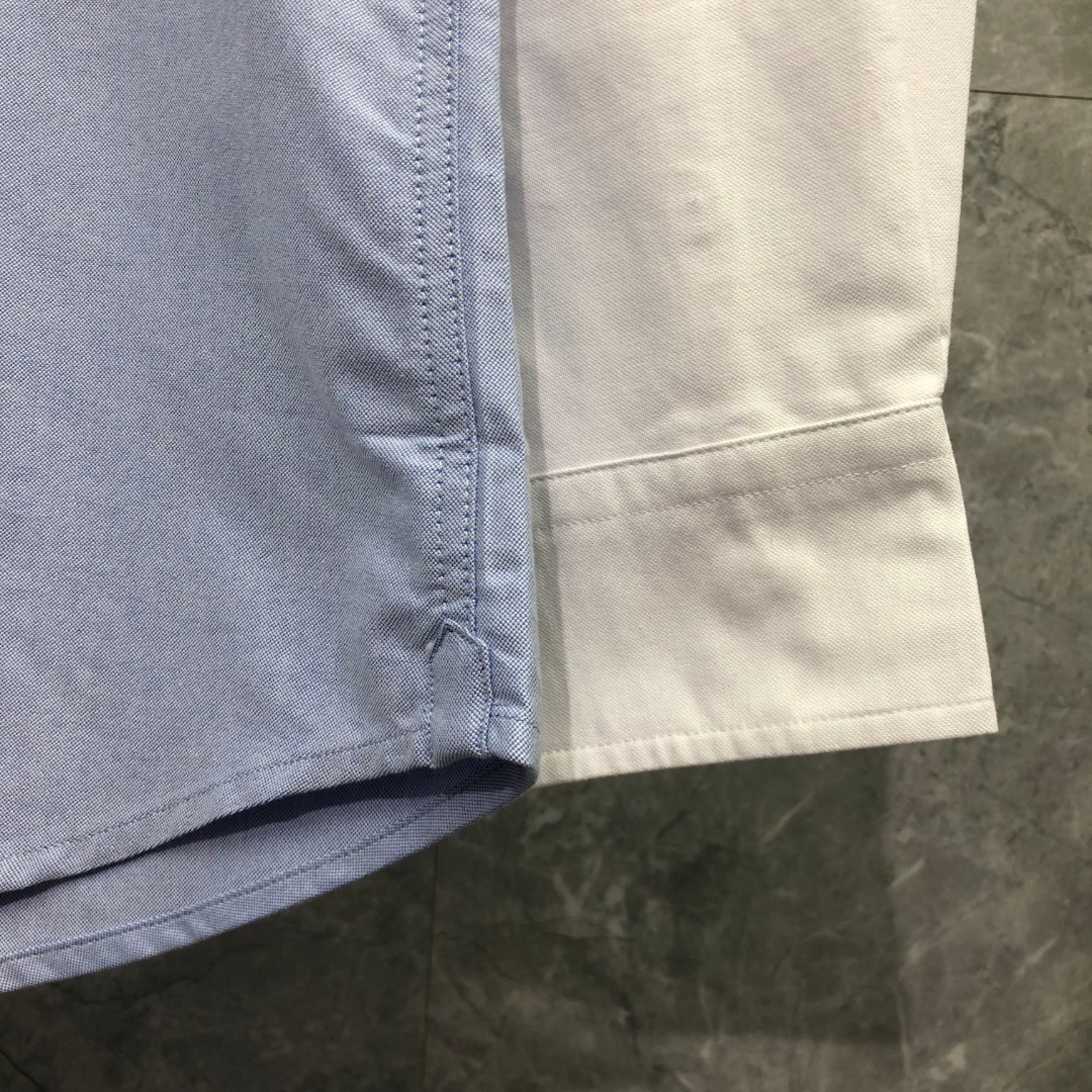 THOM BROWNE 袖子拼接翻领单排扣衬衫 外套 长袖 蓝色 MWL409C-F0313-480