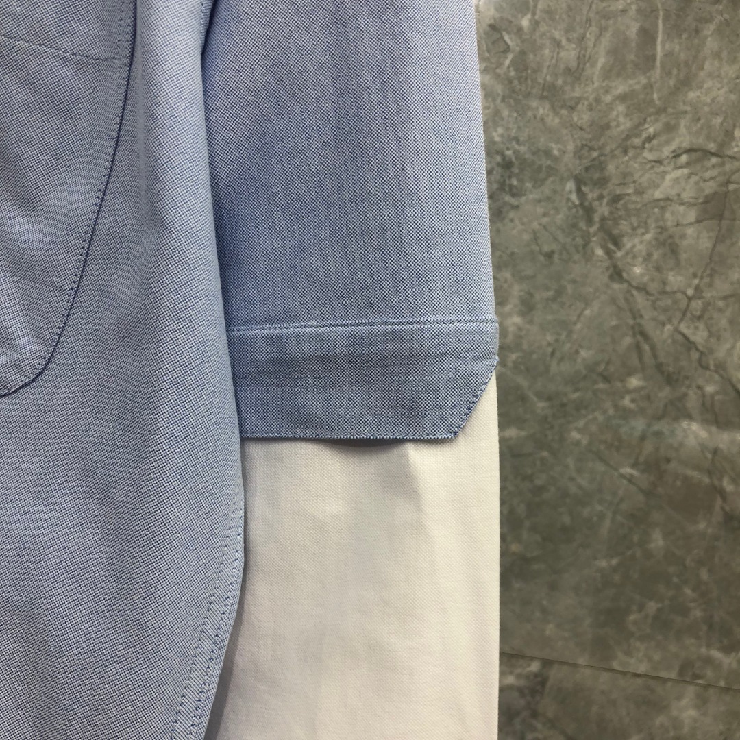 THOM BROWNE 袖子拼接翻领单排扣衬衫 外套 长袖 蓝色 MWL409C-F0313-480