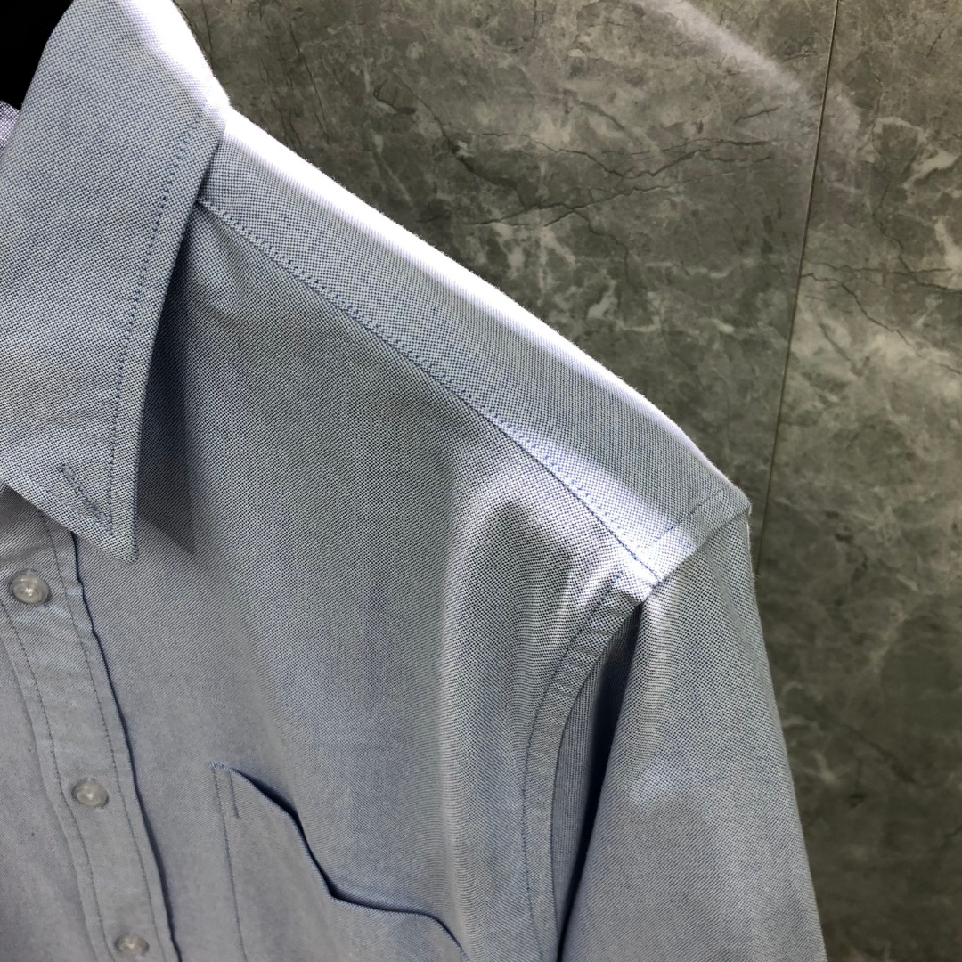 THOM BROWNE 袖子拼接翻领单排扣衬衫 外套 长袖 蓝色 MWL409C-F0313-480