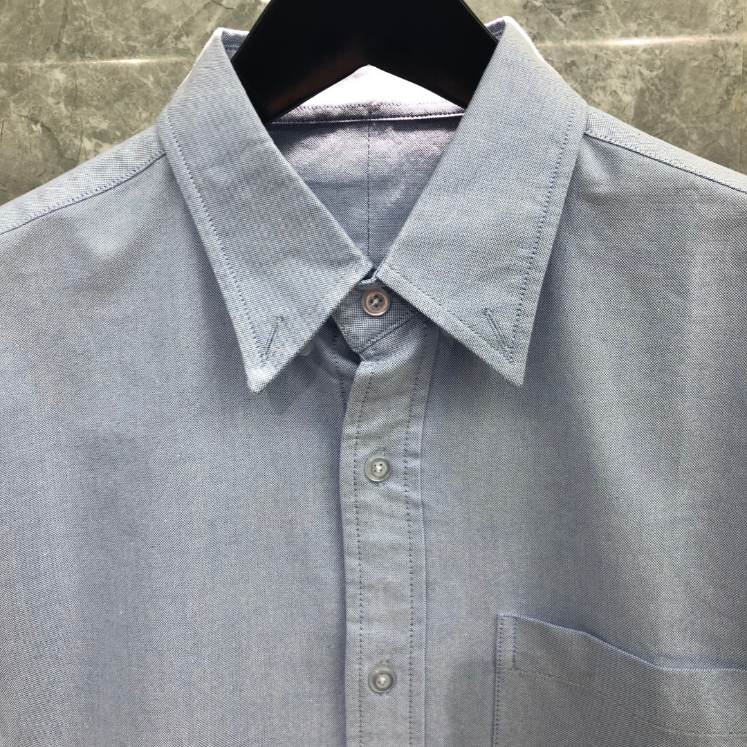 THOM BROWNE 袖子拼接翻领单排扣衬衫 外套 长袖 蓝色 MWL409C-F0313-480