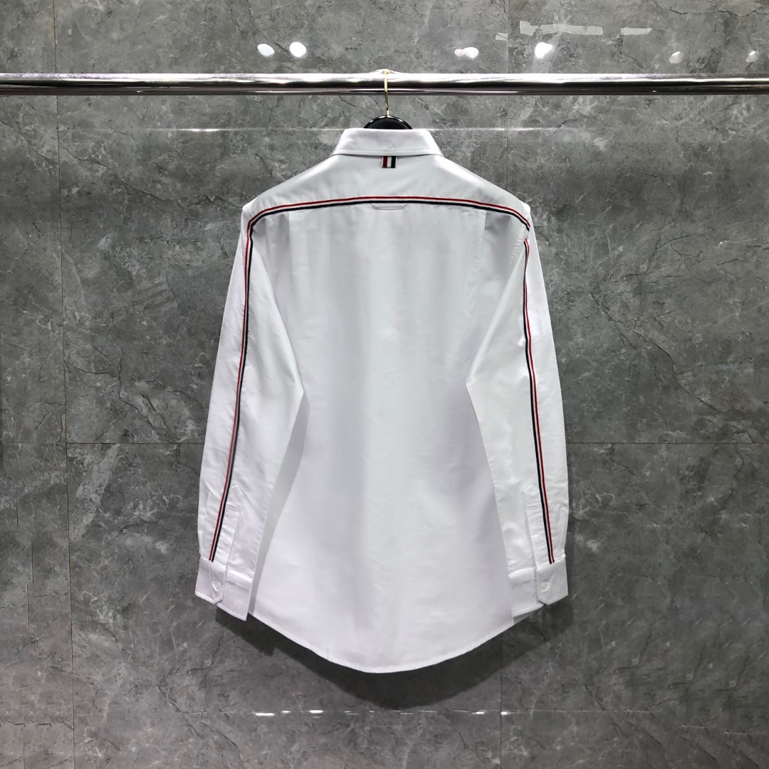 THOM BROWNE 袖口后幅过肩织带单排扣衬衫 外套 长袖 白色
