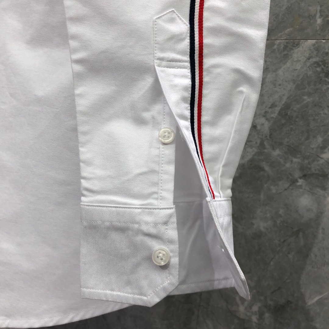 THOM BROWNE 袖口后幅过肩织带单排扣衬衫 外套 长袖 白色
