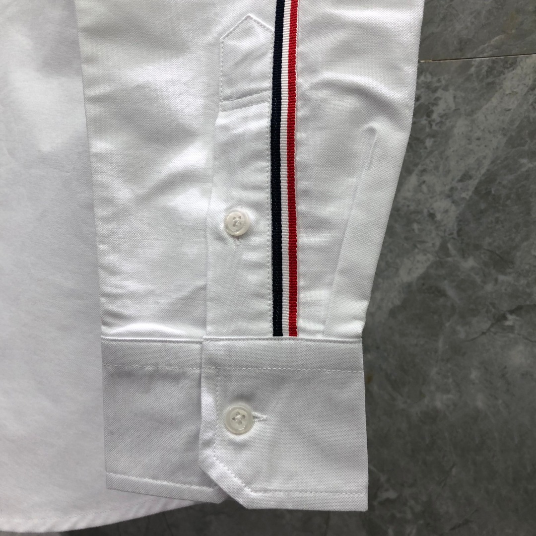 THOM BROWNE 袖口后幅过肩织带单排扣衬衫 外套 长袖 白色
