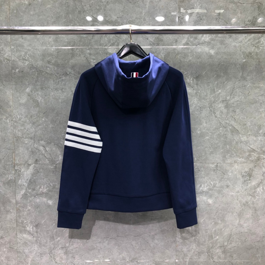 THOM BROWNE 白色四杠小狗印花拉链连帽卫衣 开衫 外套 长袖 天蓝色 灰色 杏色 卡其色 黄色 湖水蓝 军绿色 深蓝色