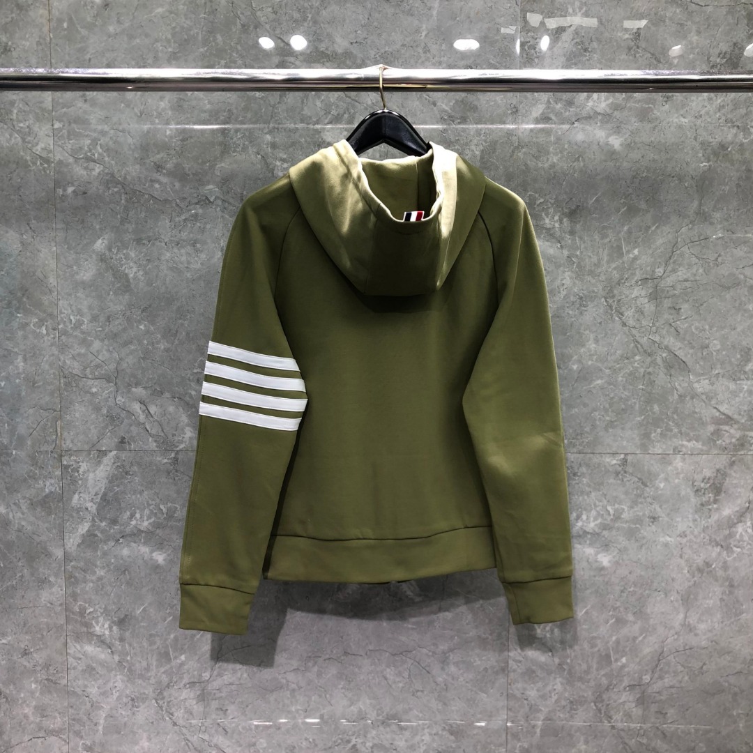 THOM BROWNE 白色四杠小狗印花拉链连帽卫衣 开衫 外套 长袖 天蓝色 灰色 杏色 卡其色 黄色 湖水蓝 军绿色 深蓝色