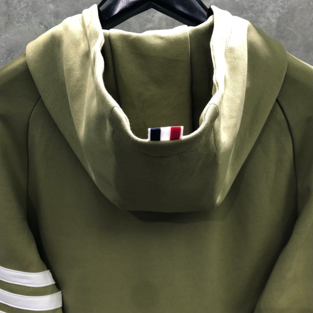 THOM BROWNE 白色四杠小狗印花拉链连帽卫衣 开衫 外套 长袖 天蓝色 灰色 杏色 卡其色 黄色 湖水蓝 军绿色 深蓝色