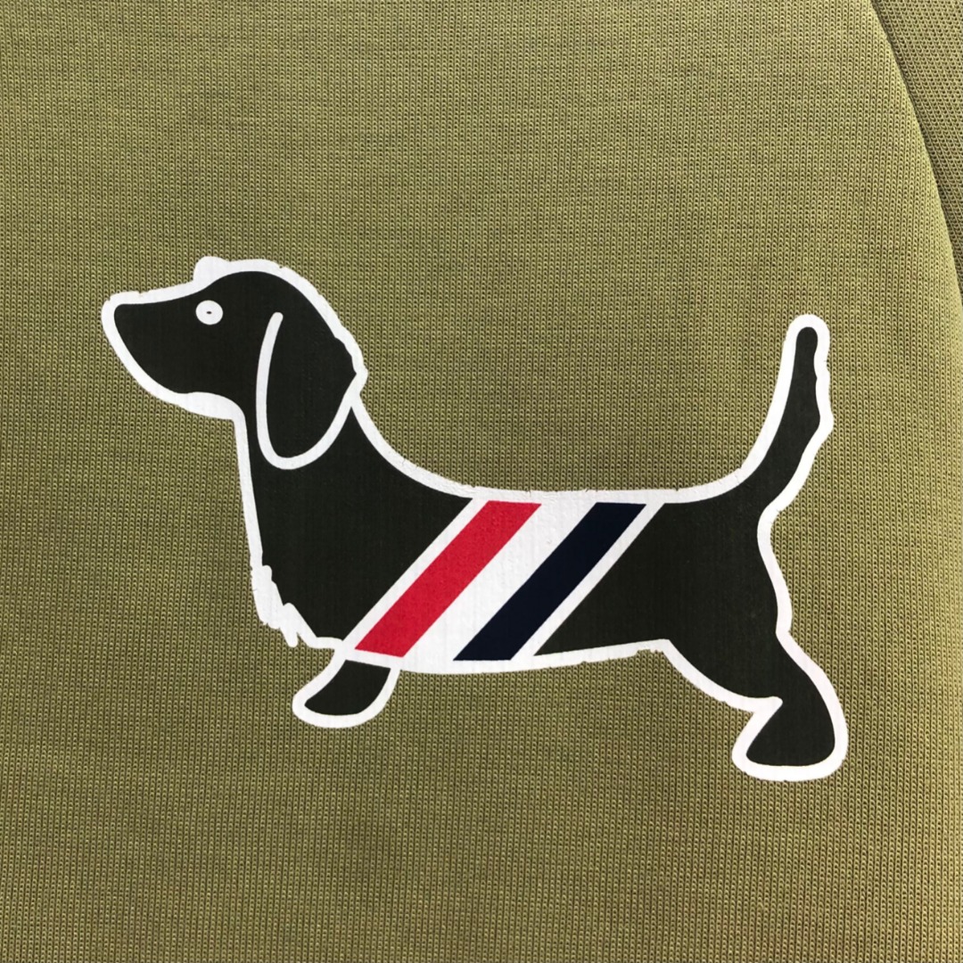 THOM BROWNE 白色四杠小狗印花拉链连帽卫衣 开衫 外套 长袖 天蓝色 灰色 杏色 卡其色 黄色 湖水蓝 军绿色 深蓝色