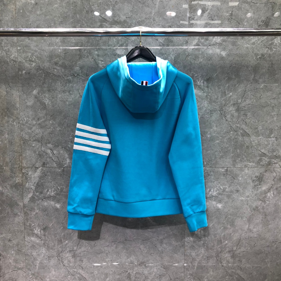 THOM BROWNE 白色四杠小狗印花拉链连帽卫衣 开衫 外套 长袖 天蓝色 灰色 杏色 卡其色 黄色 湖水蓝 军绿色 深蓝色