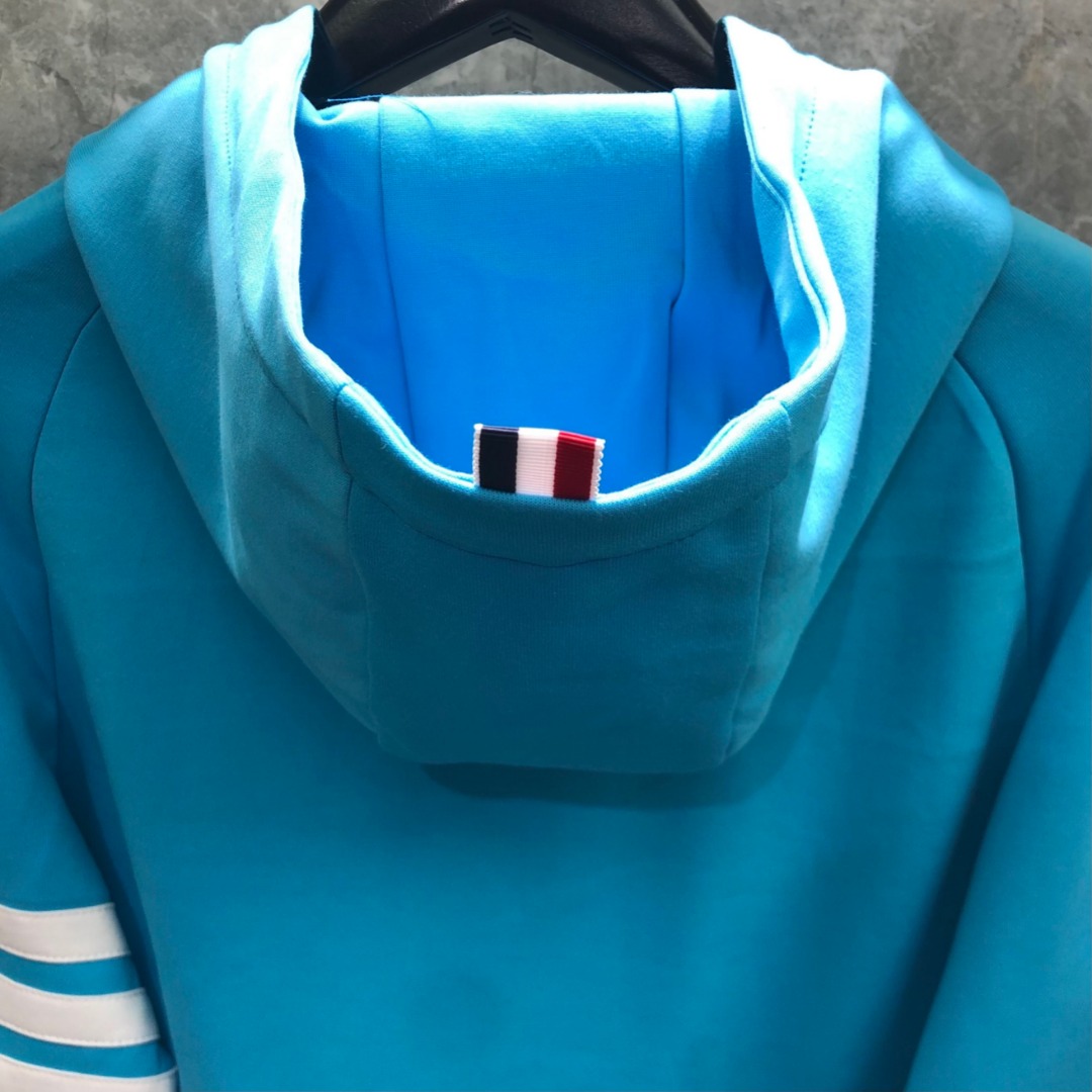 THOM BROWNE 白色四杠小狗印花拉链连帽卫衣 开衫 外套 长袖 天蓝色 灰色 杏色 卡其色 黄色 湖水蓝 军绿色 深蓝色