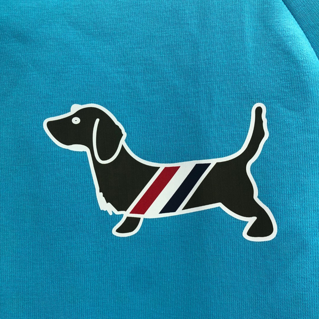 THOM BROWNE 白色四杠小狗印花拉链连帽卫衣 开衫 外套 长袖 天蓝色 灰色 杏色 卡其色 黄色 湖水蓝 军绿色 深蓝色