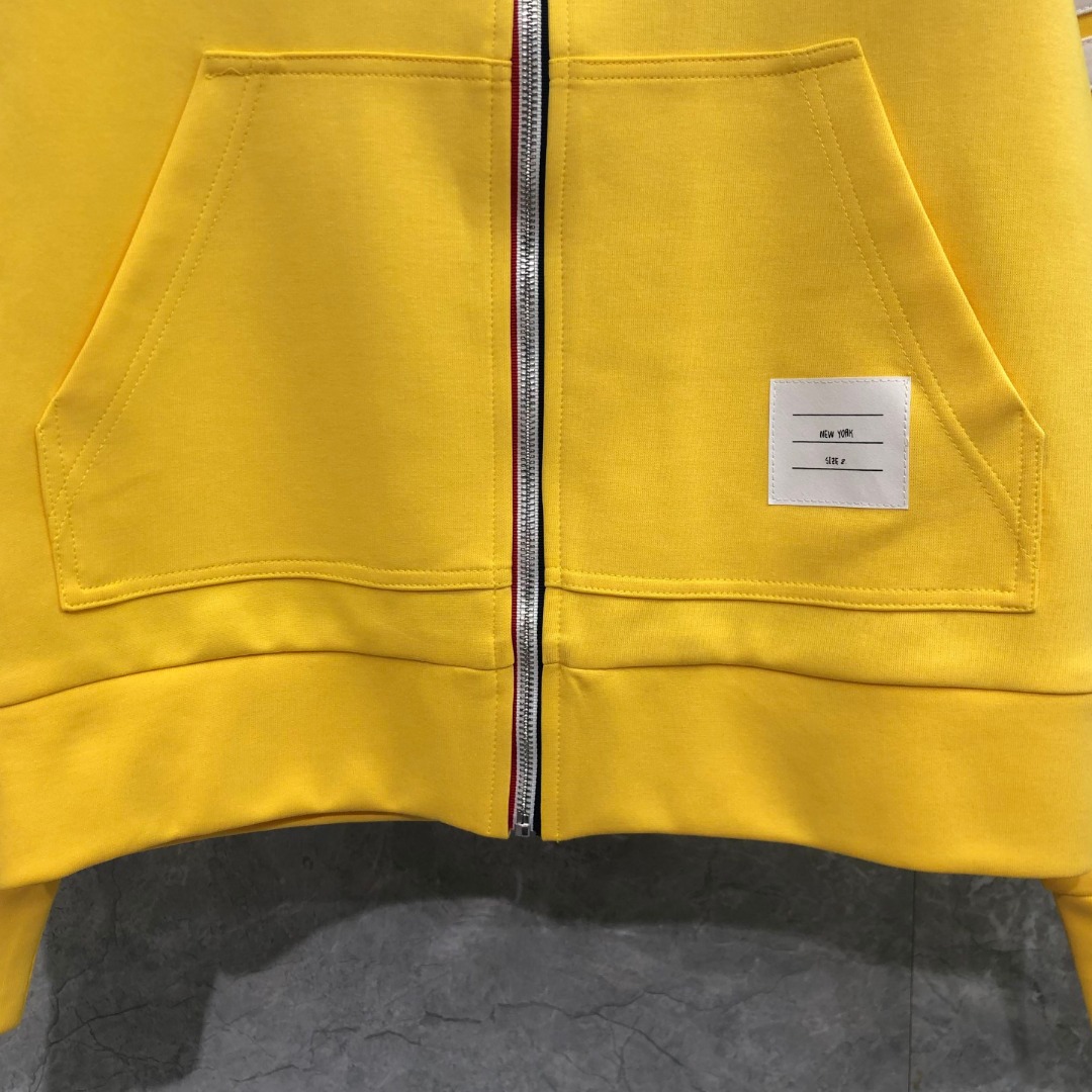 THOM BROWNE 白色四杠小狗印花拉链连帽卫衣 开衫 外套 长袖 天蓝色 灰色 杏色 卡其色 黄色 湖水蓝 军绿色 深蓝色