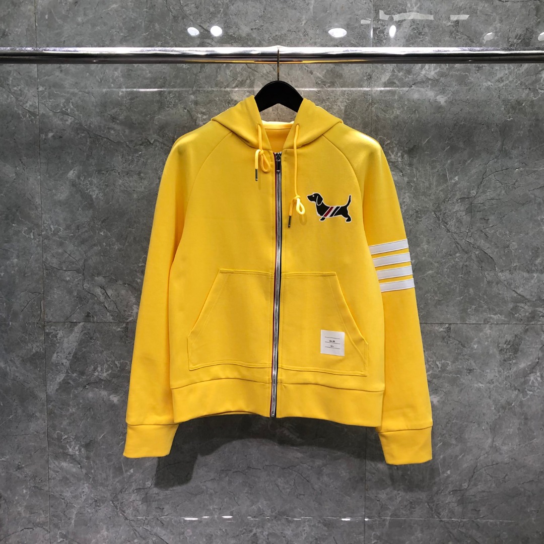 THOM BROWNE 白色四杠小狗印花拉链连帽卫衣 开衫 外套 长袖 天蓝色 灰色 杏色 卡其色 黄色 湖水蓝 军绿色 深蓝色