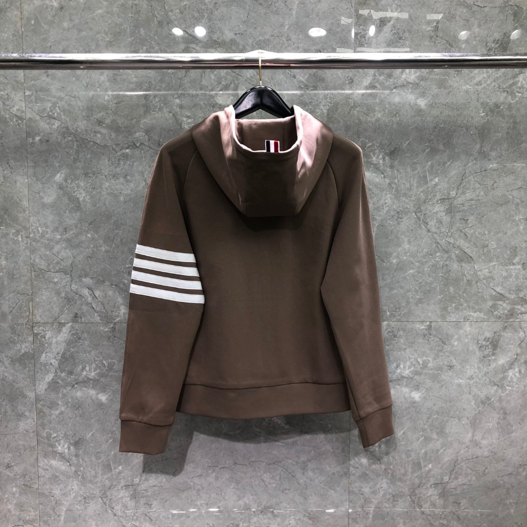 THOM BROWNE 白色四杠小狗印花拉链连帽卫衣 开衫 外套 长袖 天蓝色 灰色 杏色 卡其色 黄色 湖水蓝 军绿色 深蓝色