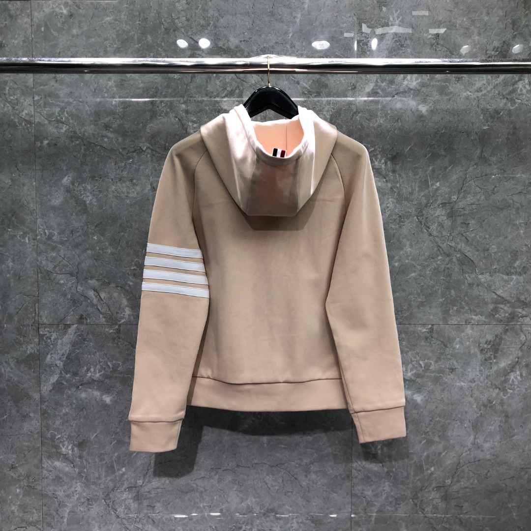 THOM BROWNE 白色四杠小狗印花拉链连帽卫衣 开衫 外套 长袖 天蓝色 灰色 杏色 卡其色 黄色 湖水蓝 军绿色 深蓝色