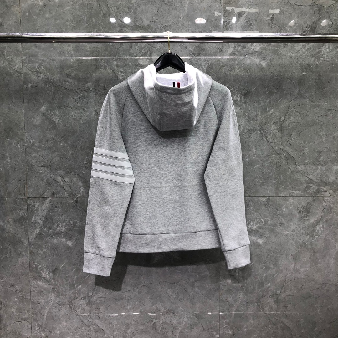 THOM BROWNE 白色四杠小狗印花拉链连帽卫衣 开衫 外套 长袖 天蓝色 灰色 杏色 卡其色 黄色 湖水蓝 军绿色 深蓝色