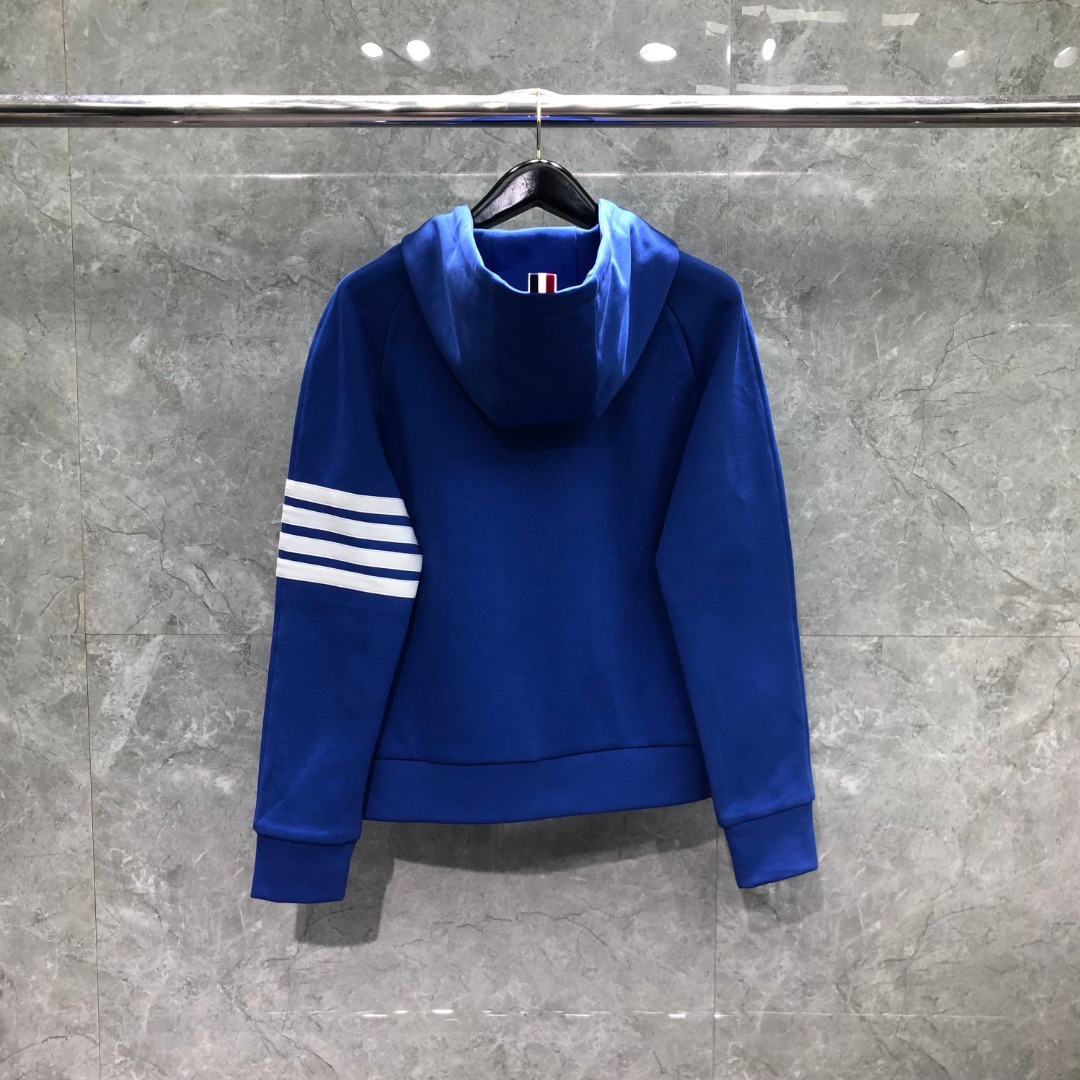 THOM BROWNE 白色四杠小狗印花拉链连帽卫衣 开衫 外套 长袖 天蓝色 灰色 杏色 卡其色 黄色 湖水蓝 军绿色 深蓝色