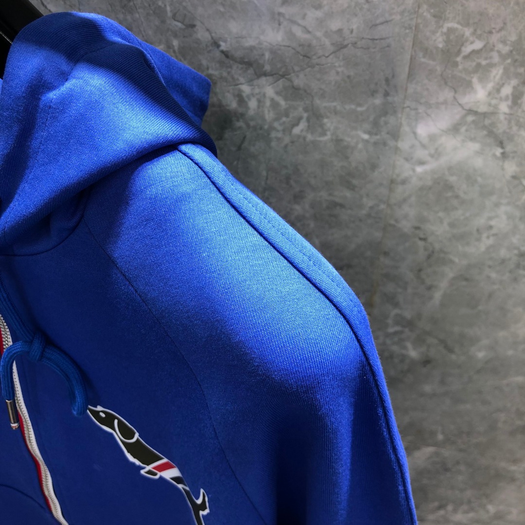 THOM BROWNE 白色四杠小狗印花拉链连帽卫衣 开衫 外套 长袖 天蓝色 灰色 杏色 卡其色 黄色 湖水蓝 军绿色 深蓝色