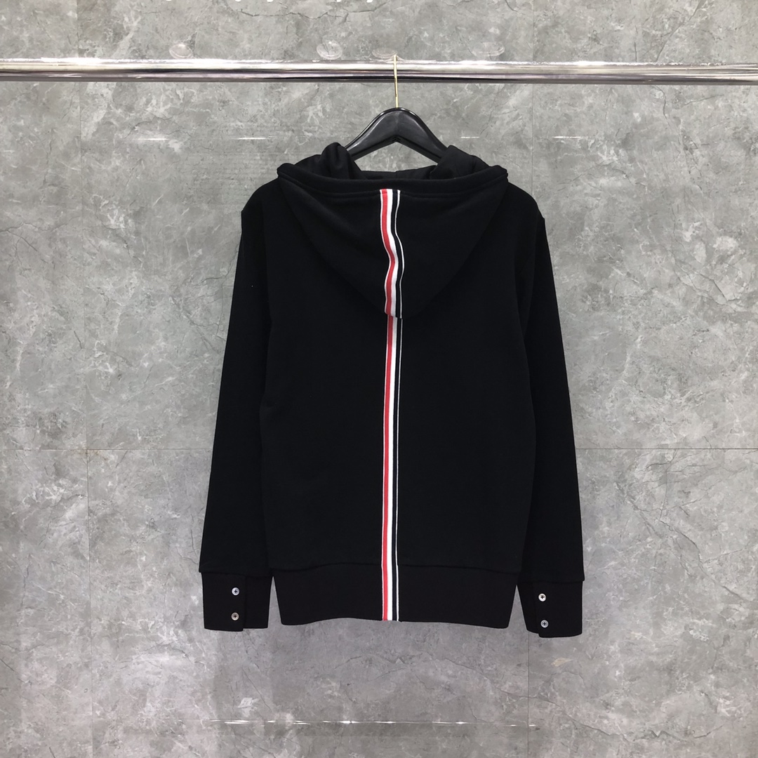 THOM BROWNE 后织带拉链连帽卫衣 长袖 灰色 藏青色 黑色