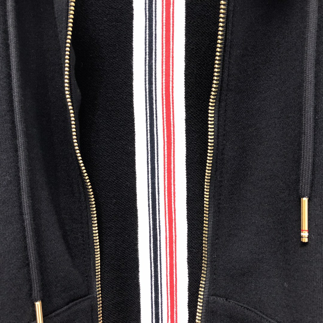 THOM BROWNE 后织带拉链连帽卫衣 长袖 灰色 藏青色 黑色