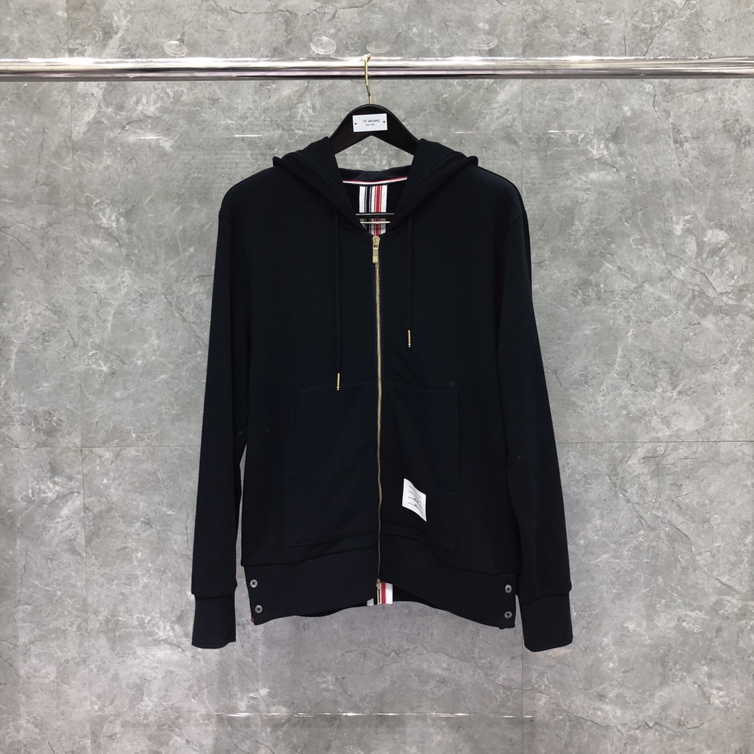 THOM BROWNE 后织带拉链连帽卫衣 长袖 灰色 藏青色 黑色