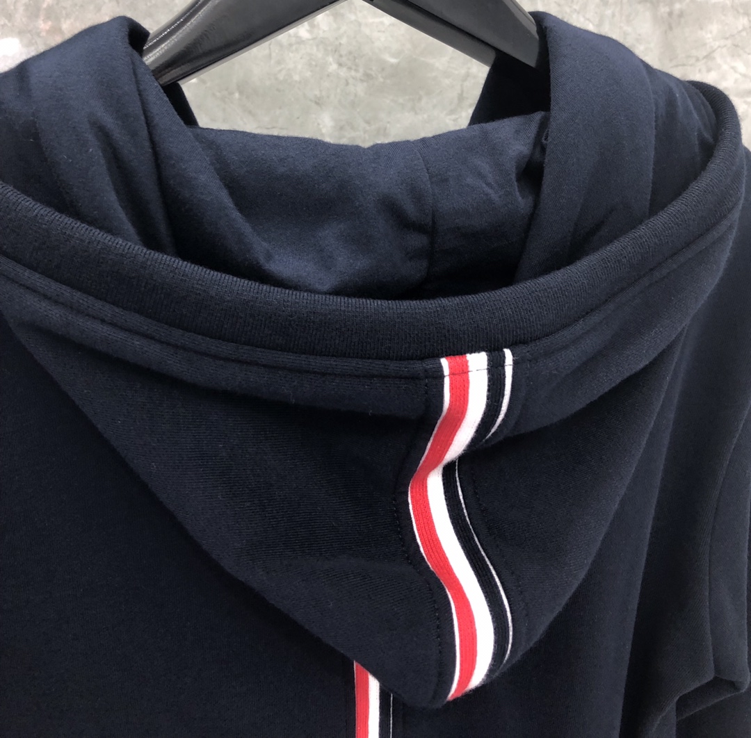 THOM BROWNE 后织带拉链连帽卫衣 长袖 灰色 藏青色 黑色