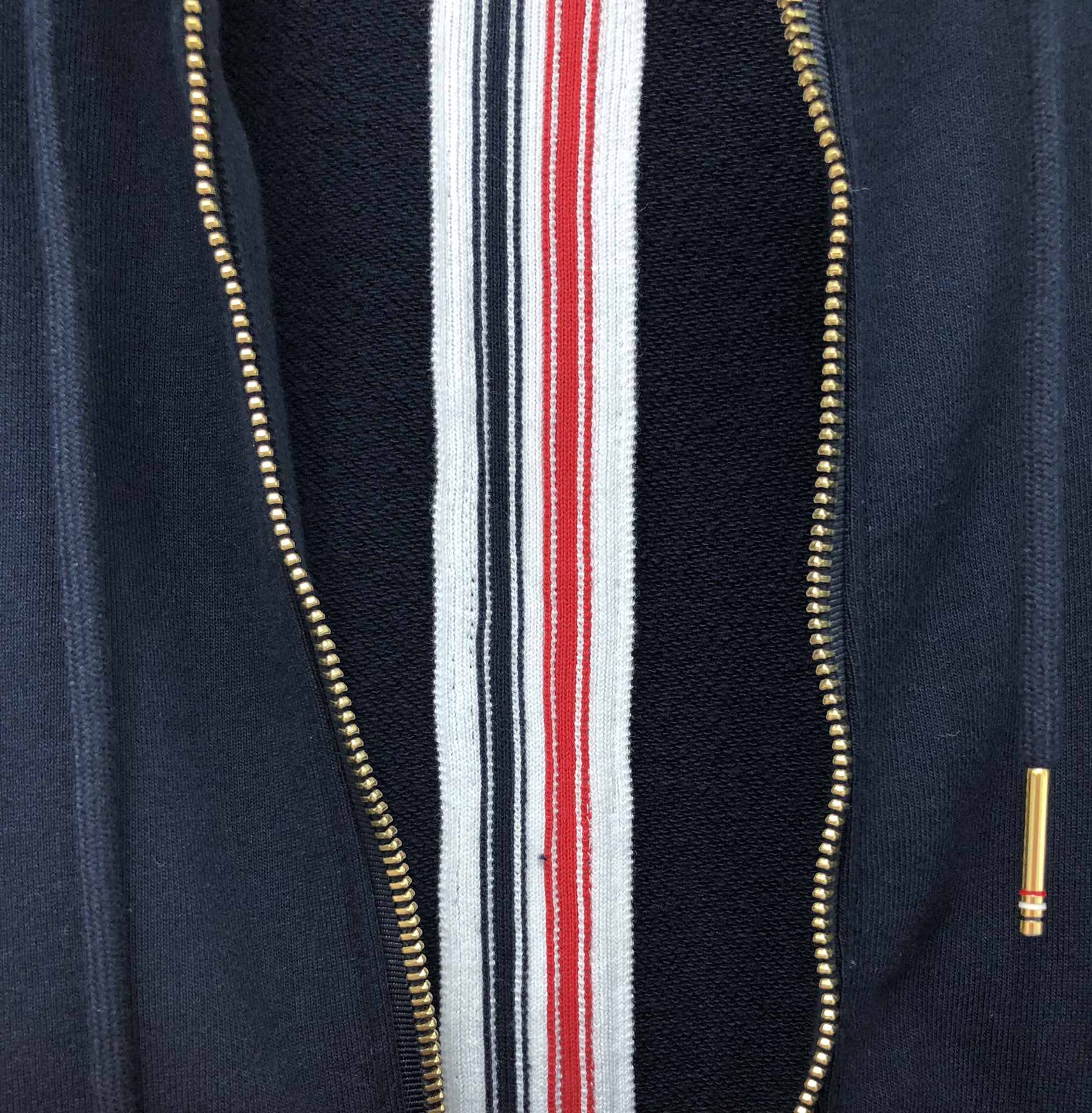 THOM BROWNE 后织带拉链连帽卫衣 长袖 灰色 藏青色 黑色