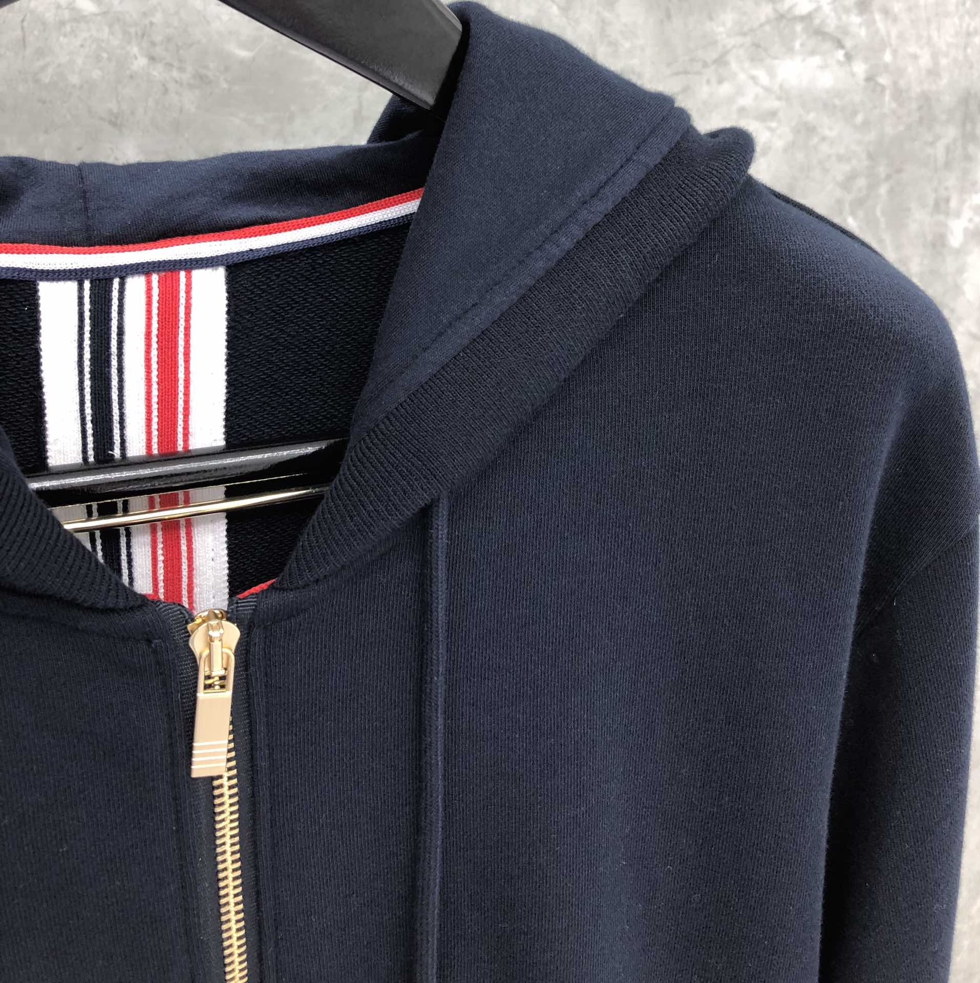 THOM BROWNE 后织带拉链连帽卫衣 长袖 灰色 藏青色 黑色