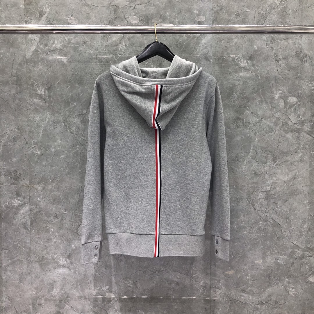 THOM BROWNE 后织带拉链连帽卫衣 长袖 灰色 藏青色 黑色