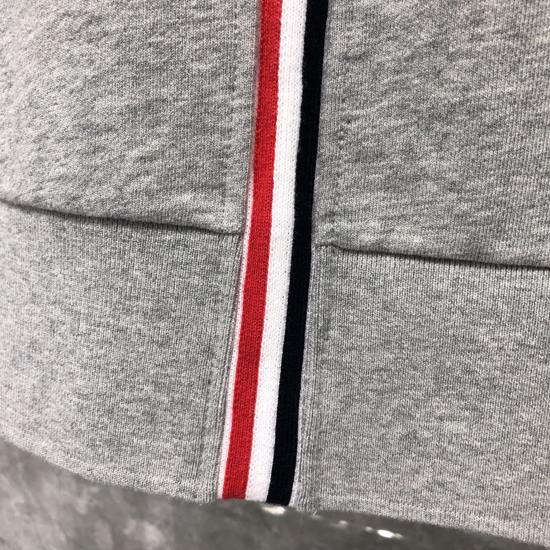 THOM BROWNE 后织带拉链连帽卫衣 长袖 灰色 藏青色 黑色