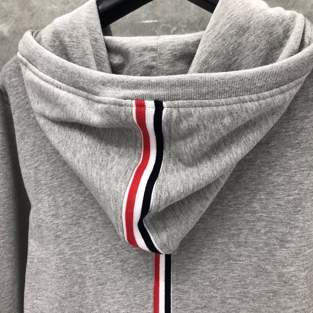 THOM BROWNE 后织带拉链连帽卫衣 长袖 灰色 藏青色 黑色