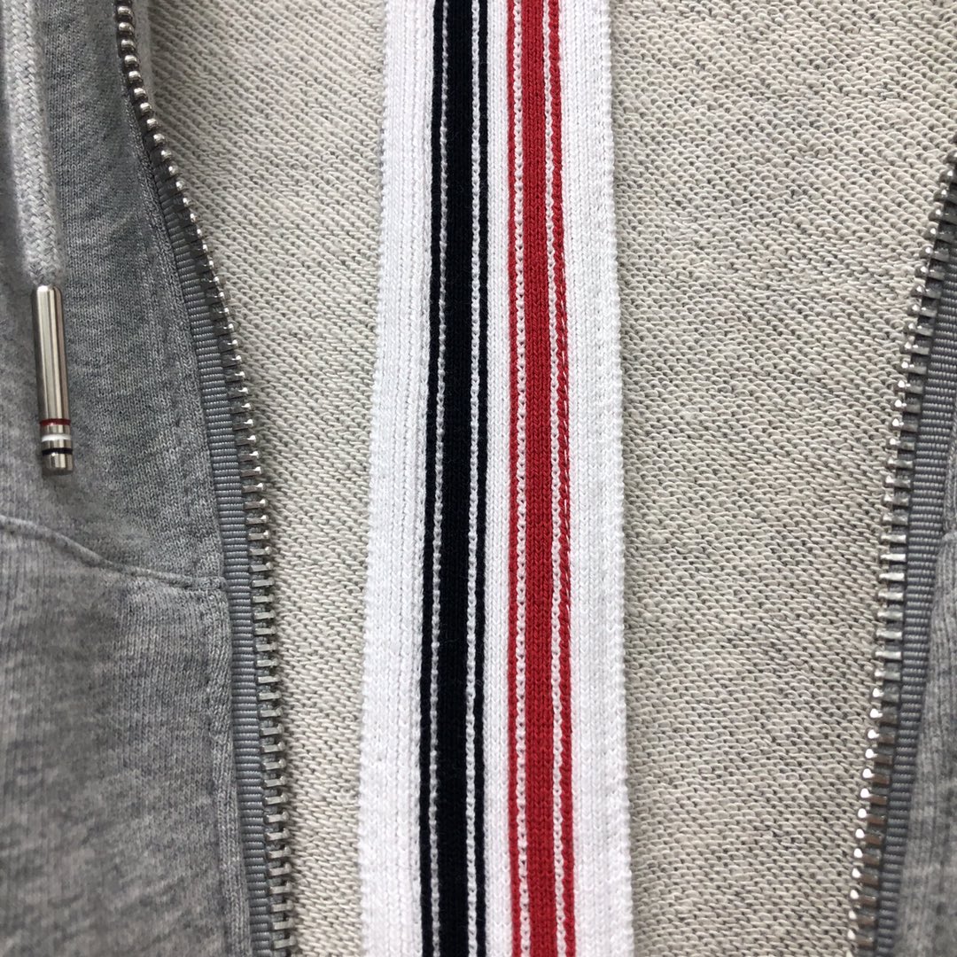 THOM BROWNE 后织带拉链连帽卫衣 长袖 灰色 藏青色 黑色