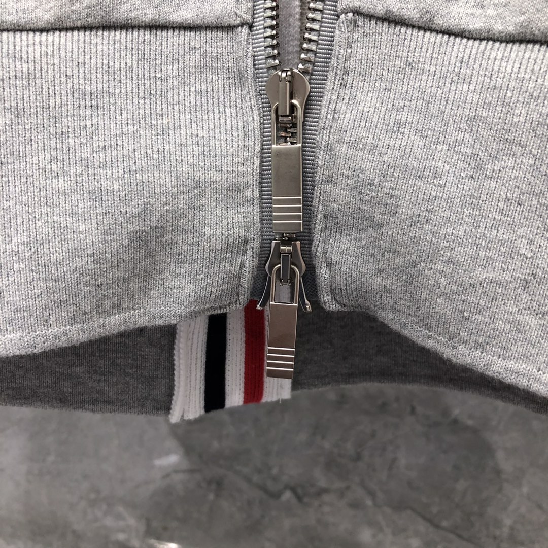 THOM BROWNE 后织带拉链连帽卫衣 长袖 灰色 藏青色 黑色