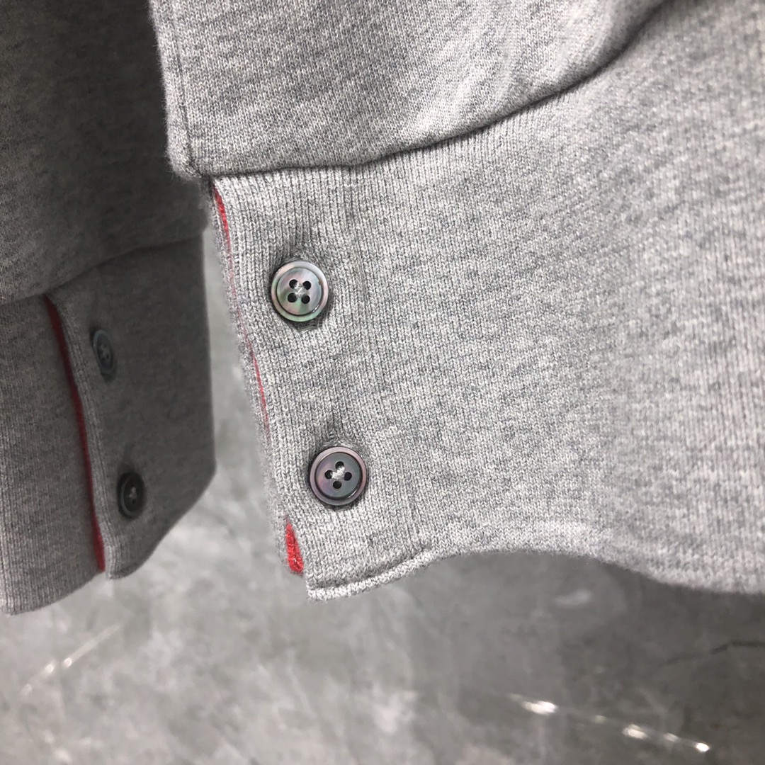 THOM BROWNE 后织带拉链连帽卫衣 长袖 灰色 藏青色 黑色