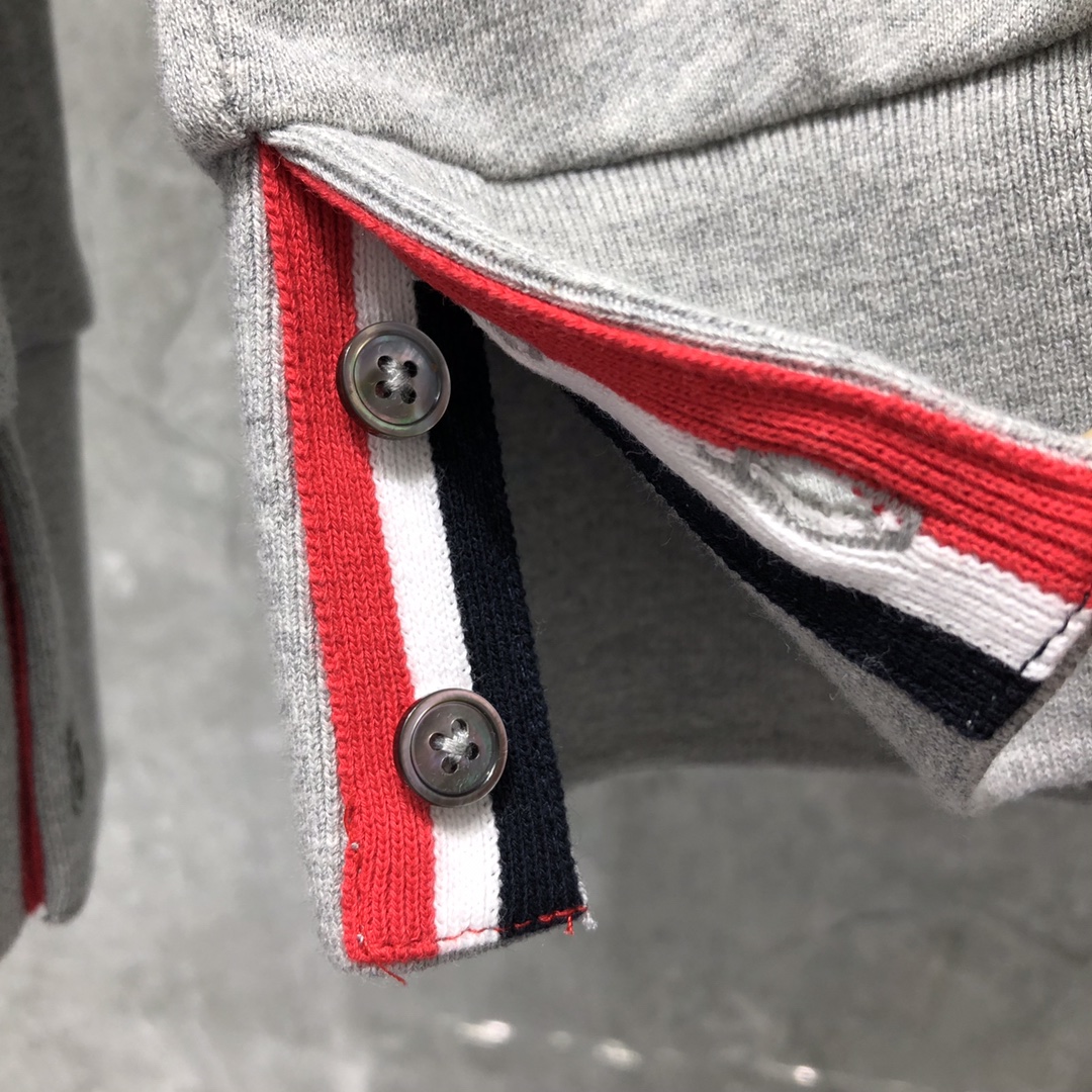 THOM BROWNE 后织带拉链连帽卫衣 长袖 灰色 藏青色 黑色