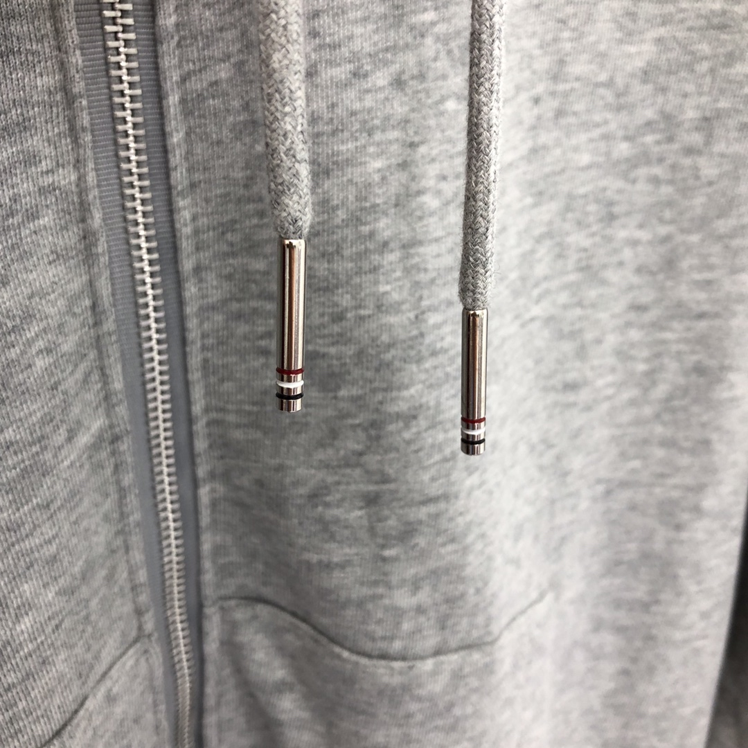 THOM BROWNE 后织带拉链连帽卫衣 长袖 灰色 藏青色 黑色