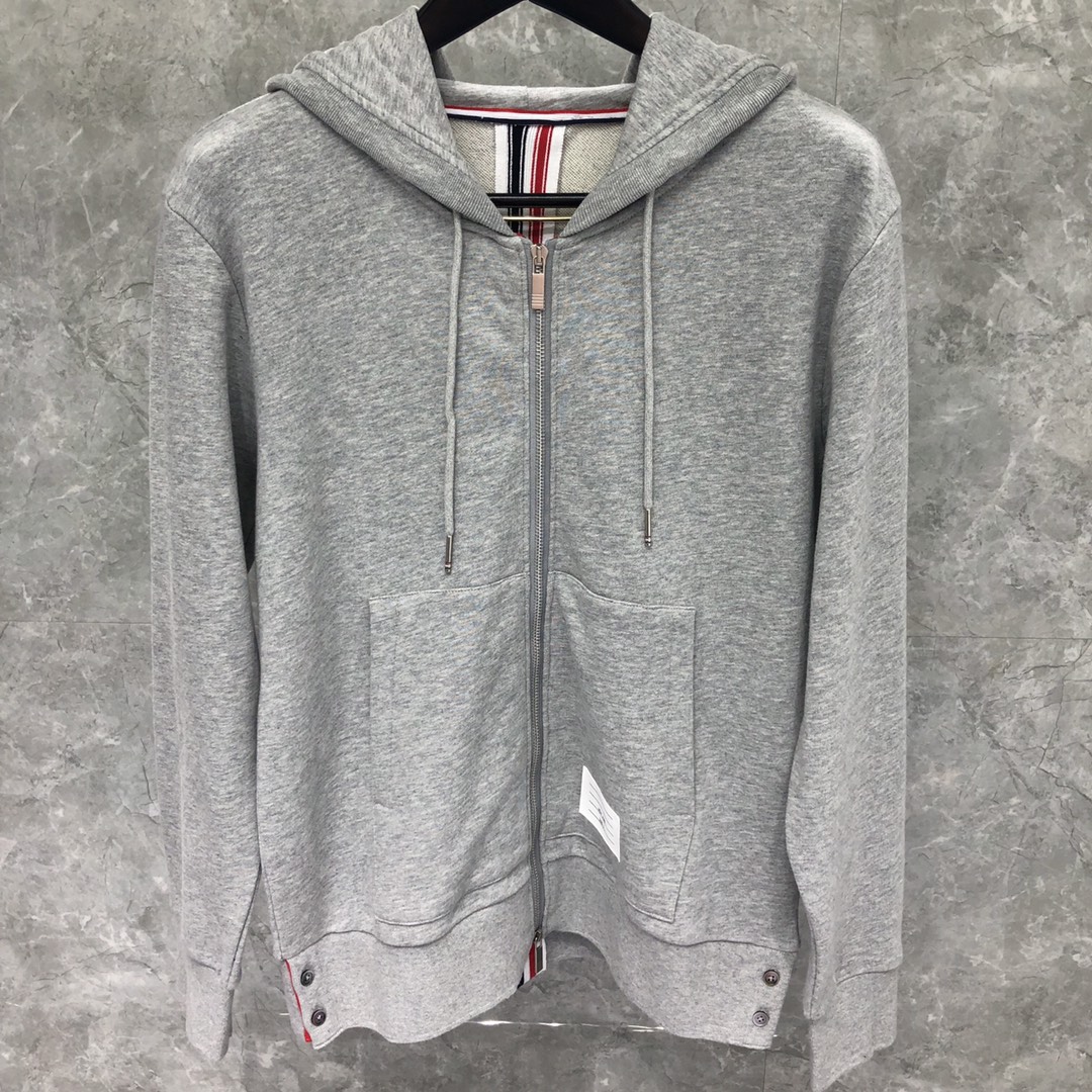 THOM BROWNE 后织带拉链连帽卫衣 长袖 灰色 藏青色 黑色