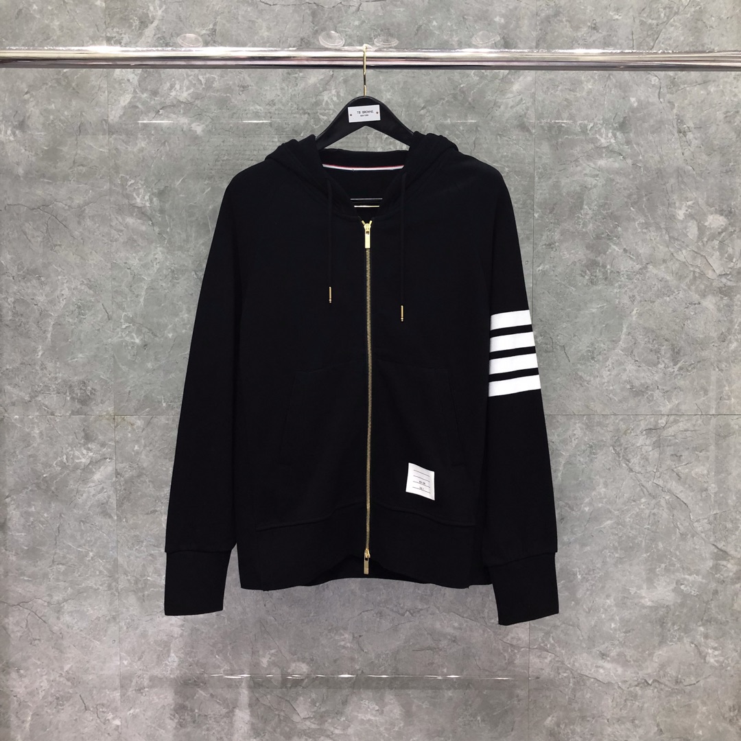 THOM BROWNE 经典四杠拉链连帽卫衣 长袖 藏青色 灰色 深灰色